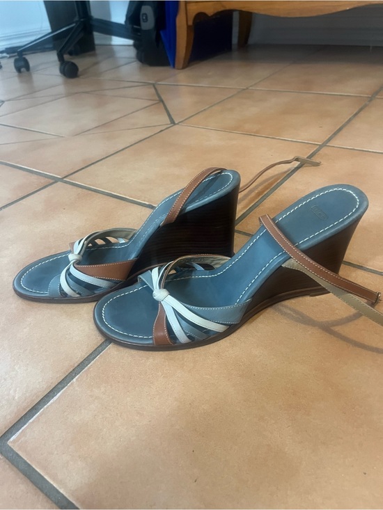 Coach Shoes - Vintage Coach Multistrap Wedge Sandals in Brown and Blue